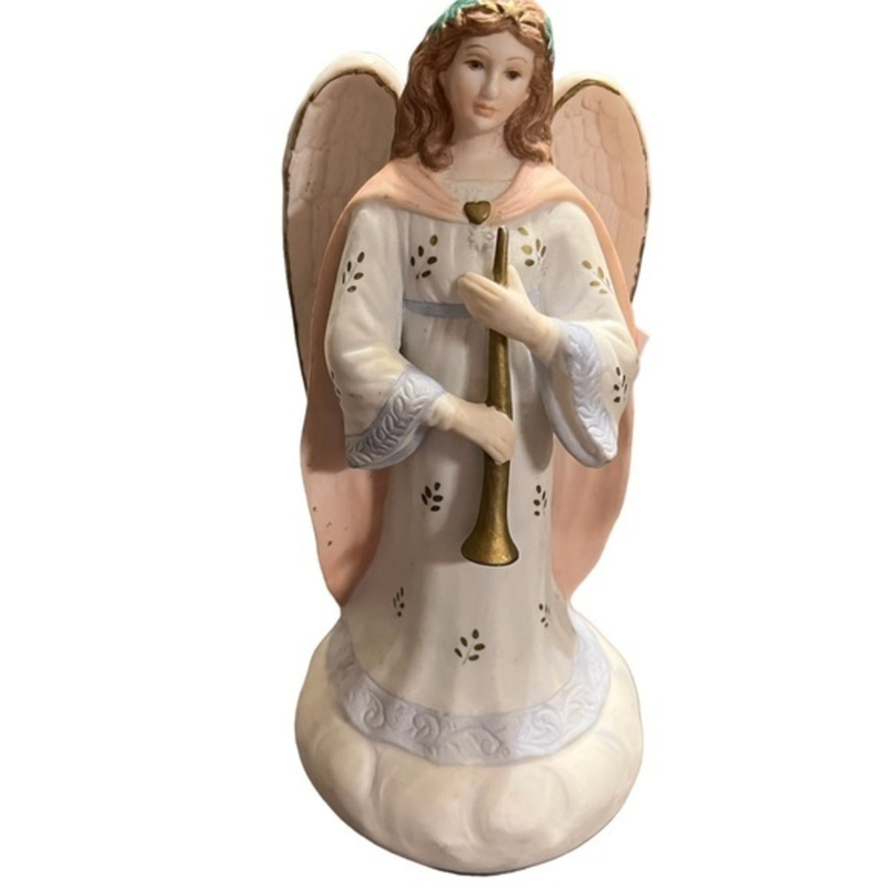 Vintage angel Ceramic Music Box Plays “Hark The Herald Angels Sing “ While Spins
